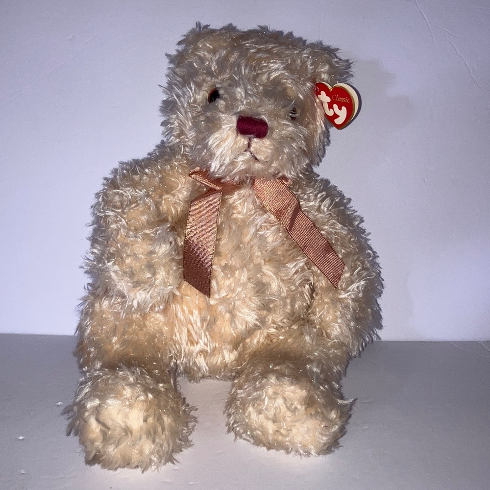 Vintage 2000 Ty “Flecks”‎ Plush Cream Bear with Copper Ribbon and Glitter Flecks